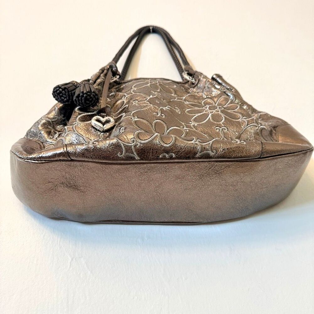 Brighton Valencia Floral Embroidered Leather Metallic Purse Pewter Shoulder Bag - Picture 7 of 10